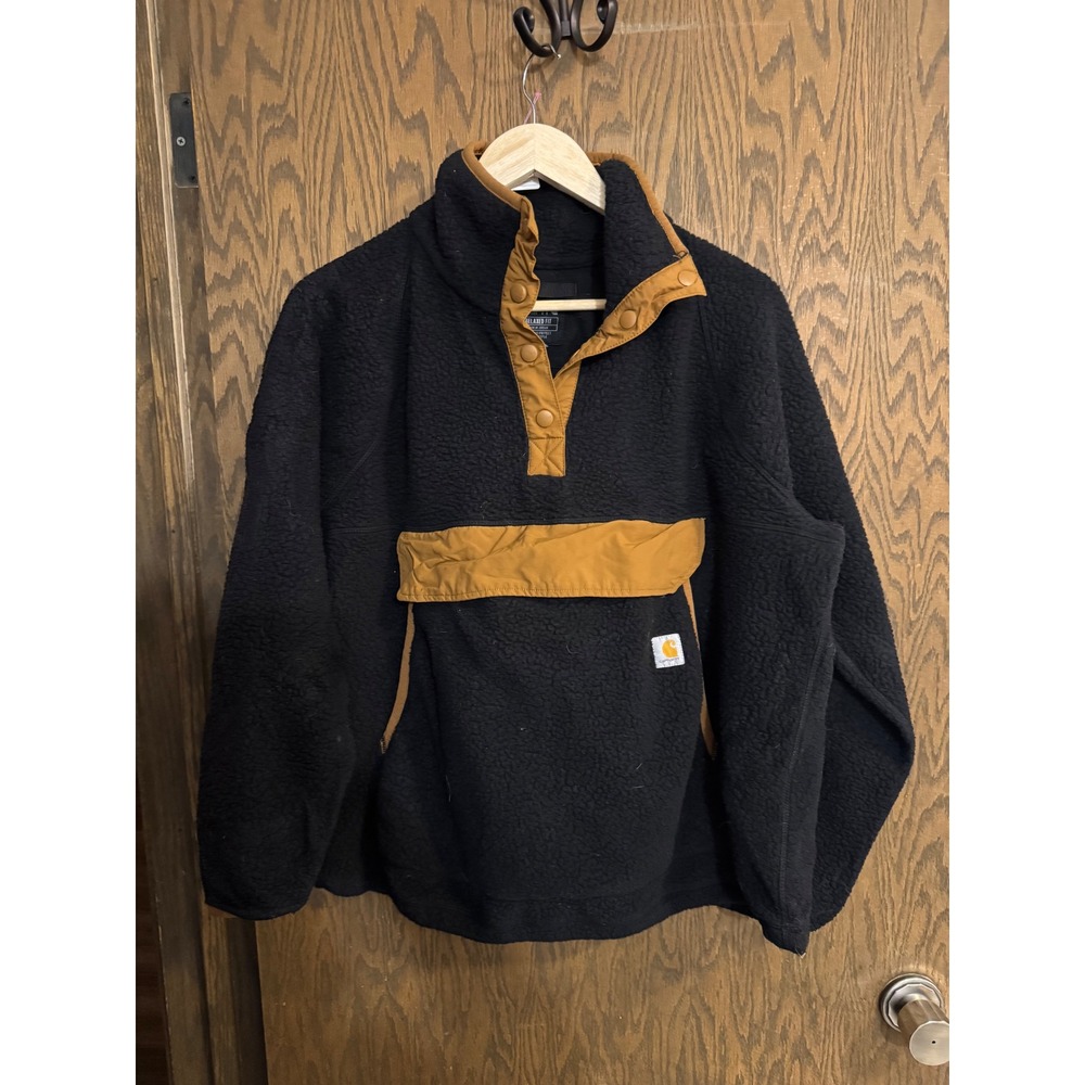 Carhartt Womens Relaxed Fit Sherpa Fleece Pullover Black Brown 104991 XL 16-18